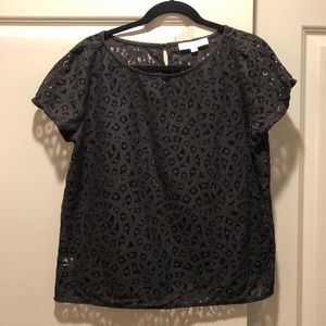 Ann Taylor LOFT black short sleeve lace blouse